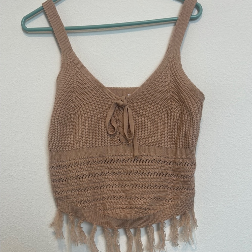 New without tag, never used Brown Knit Fringe Tank Top